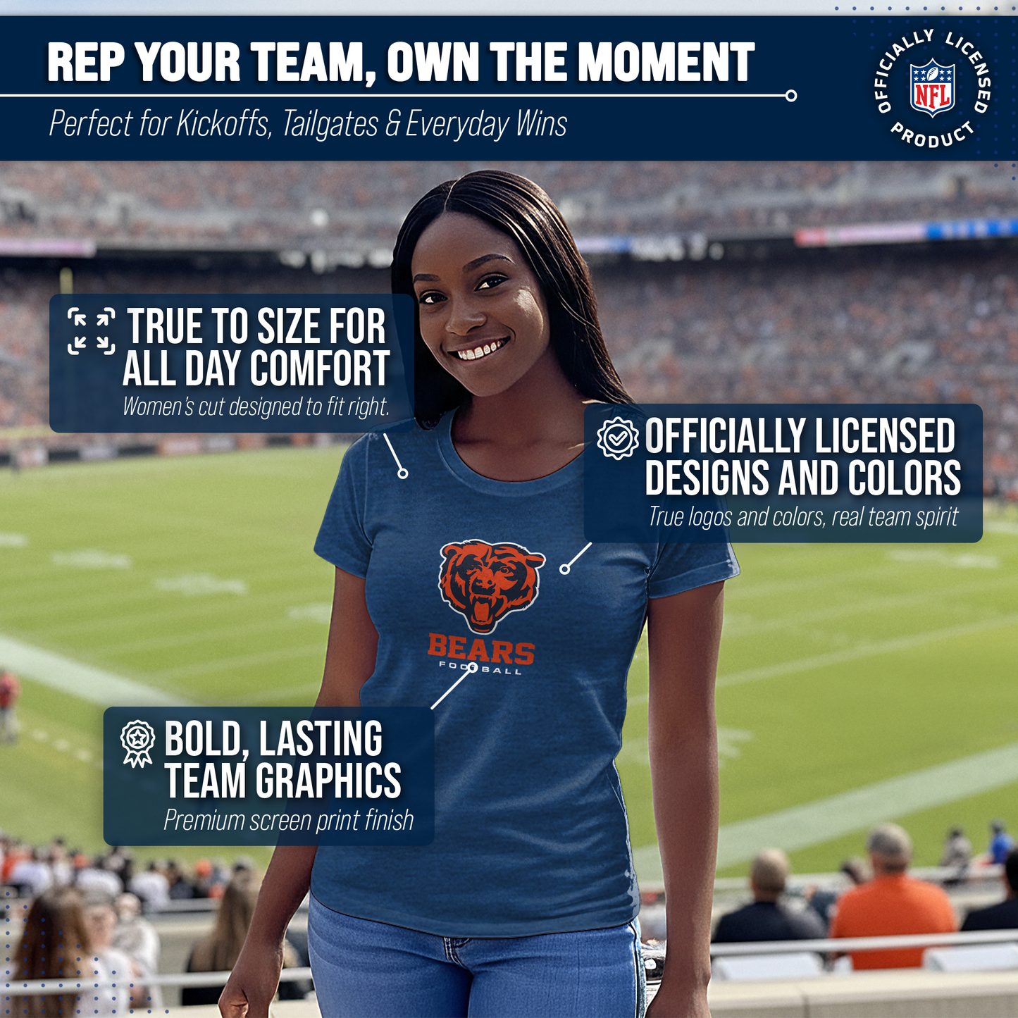 Chicago Bears Women's NFL Ultimate Fan Logo Short Sleeve T-Shirt - Navy