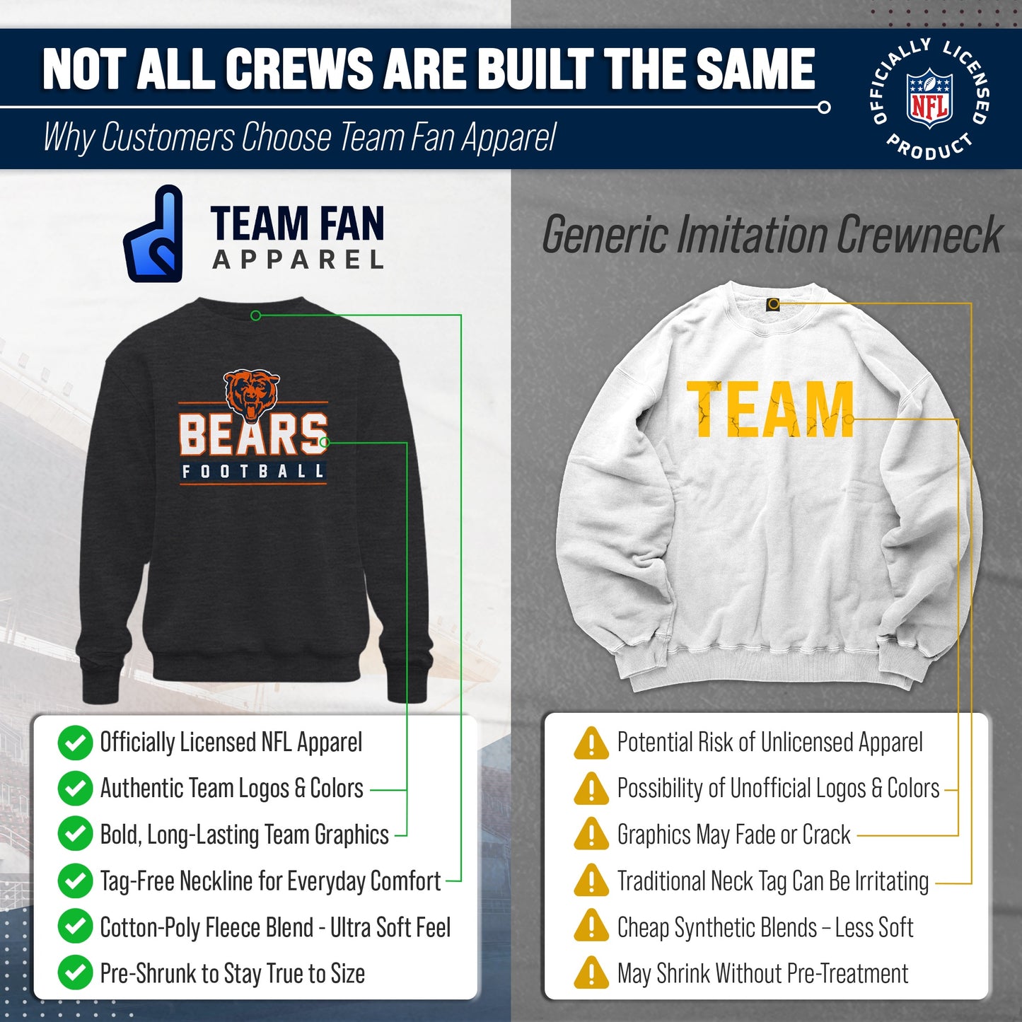 Chicago Bears NFL Adult True Fan Crewneck Sweatshirt - Charcoal