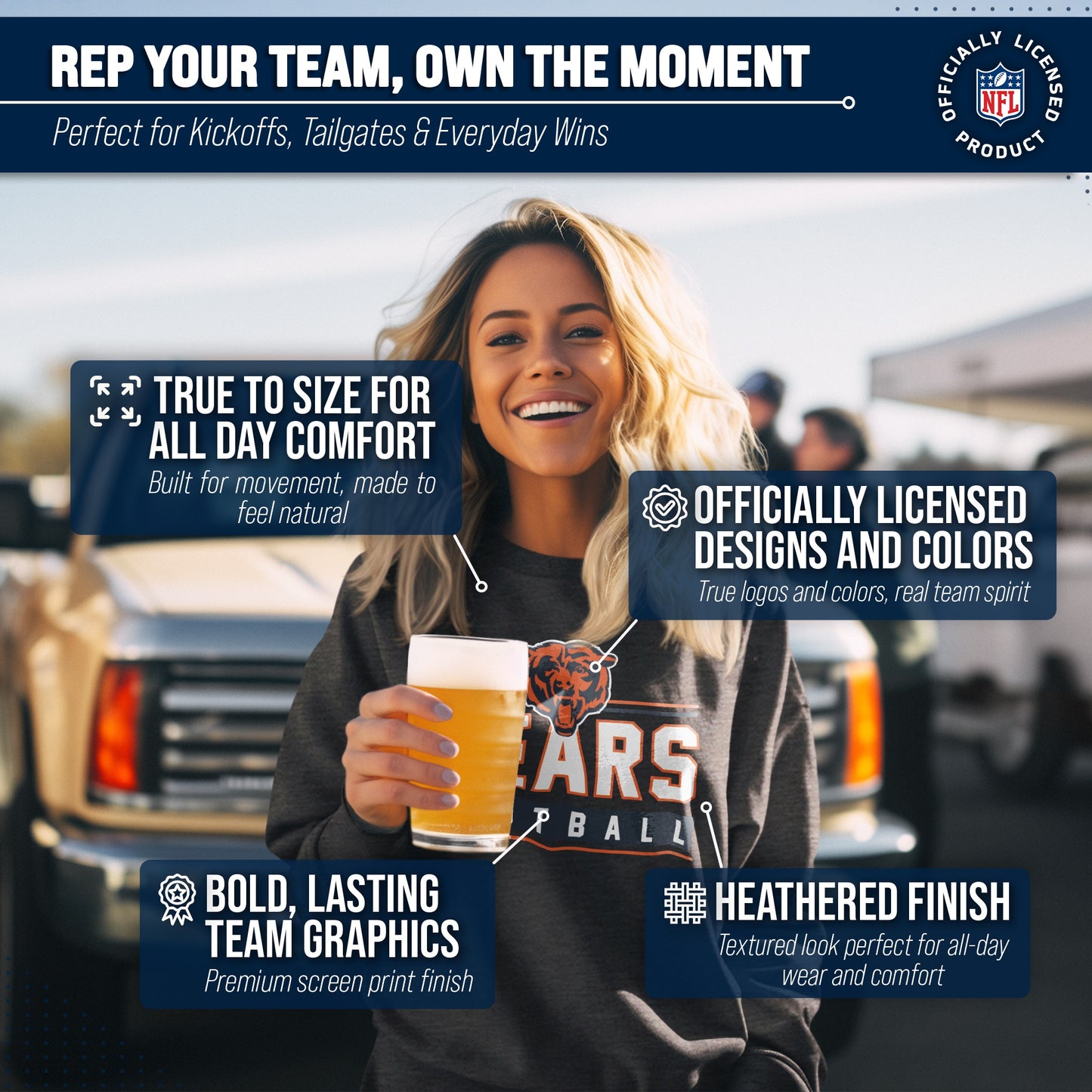 Chicago Bears NFL Adult True Fan Crewneck Sweatshirt - Charcoal