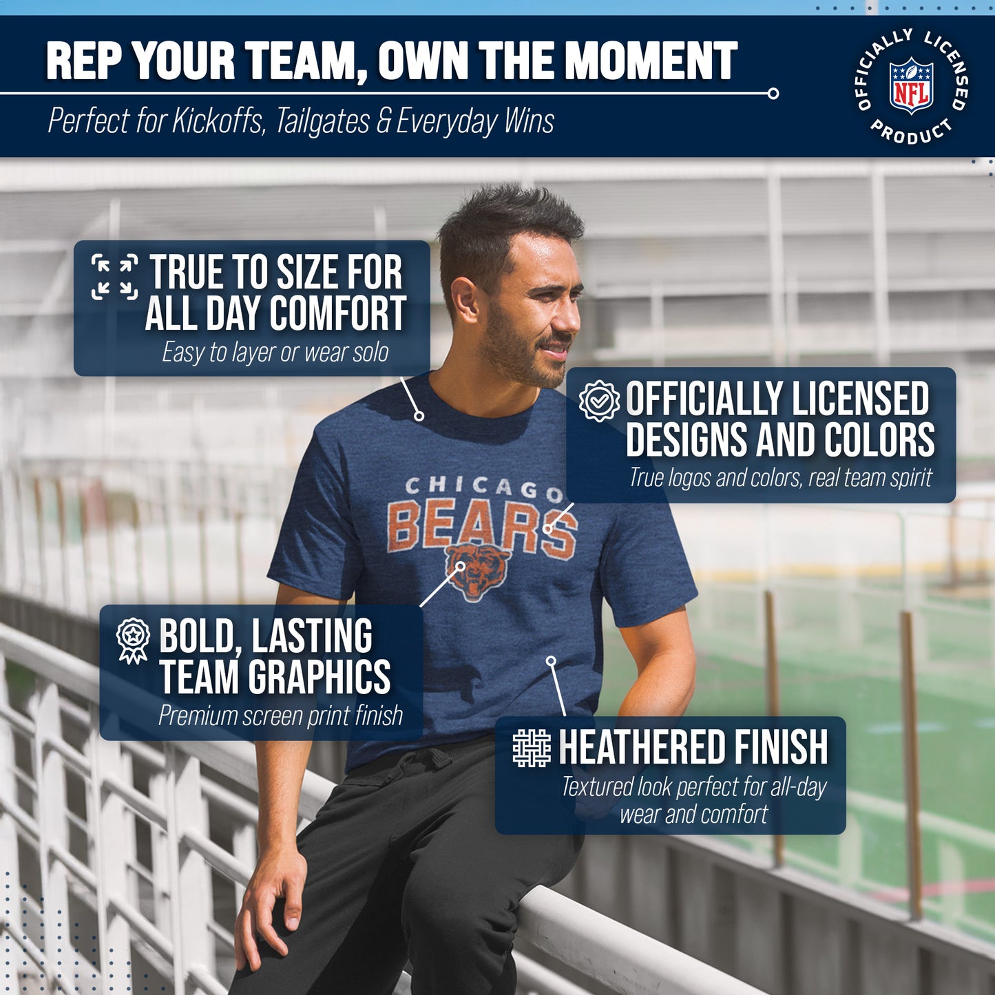 Chicago Bears NFL Starting Fresh Short Sleeve Heather T-Shirt - Navy