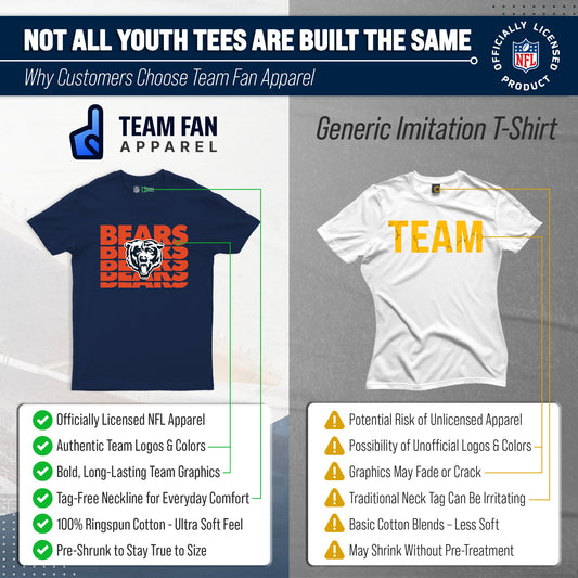Chicago Bears NFL Youth Repeating Logo Football T-Shirt Unisex Tag Free Comfortable - Navy