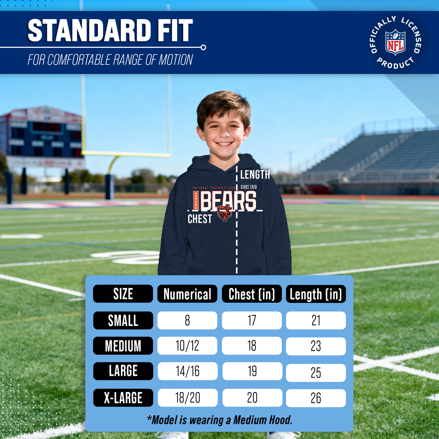 Chicago Bears NFL Youth Modern Endzone Football Fleece Hooded Sweatshirt - Navy