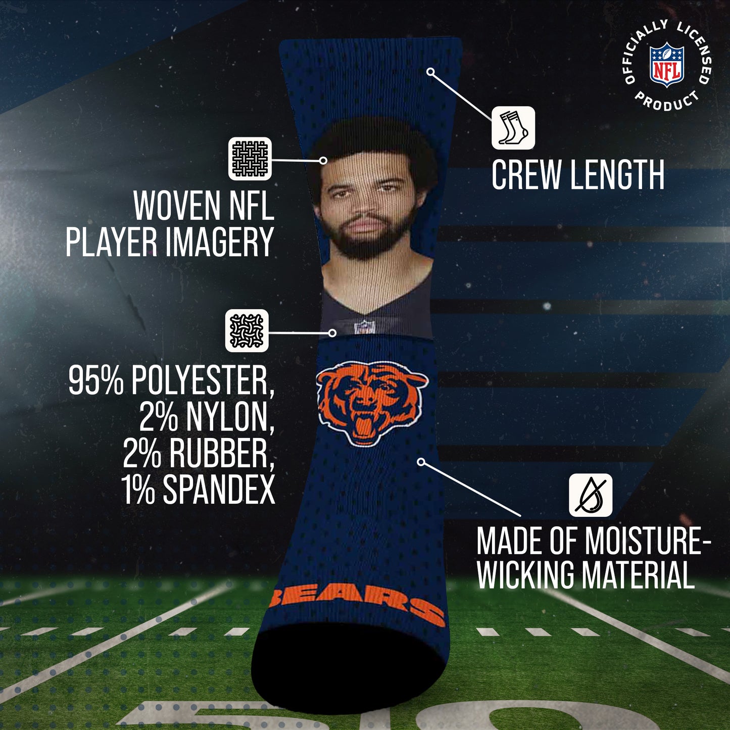 Chicago Bears NFL Youth Roster Player Crew Socks - Navy