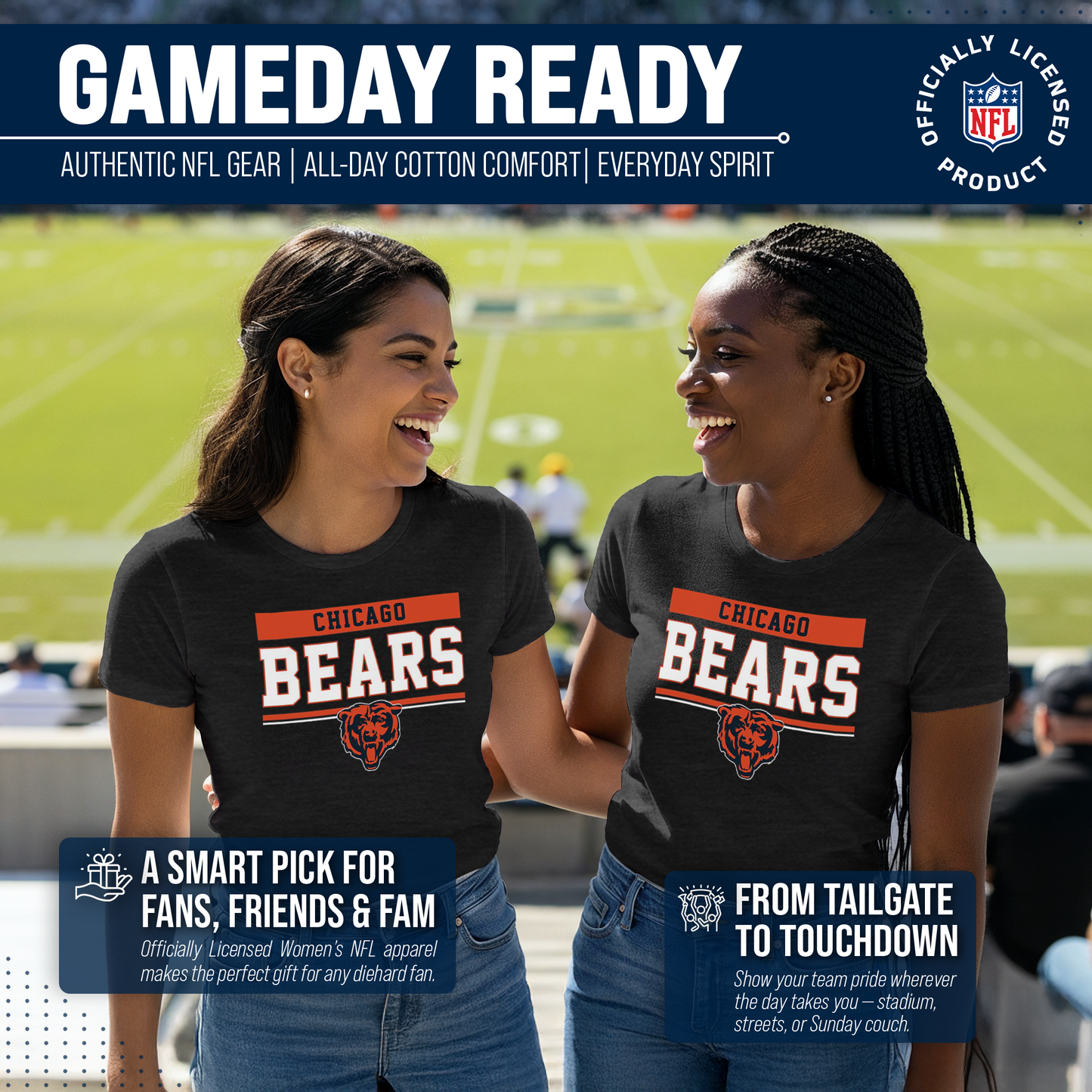 Chicago Bears NFL Women's Team Block Charcoal Tagless T-Shirt - Charcoal