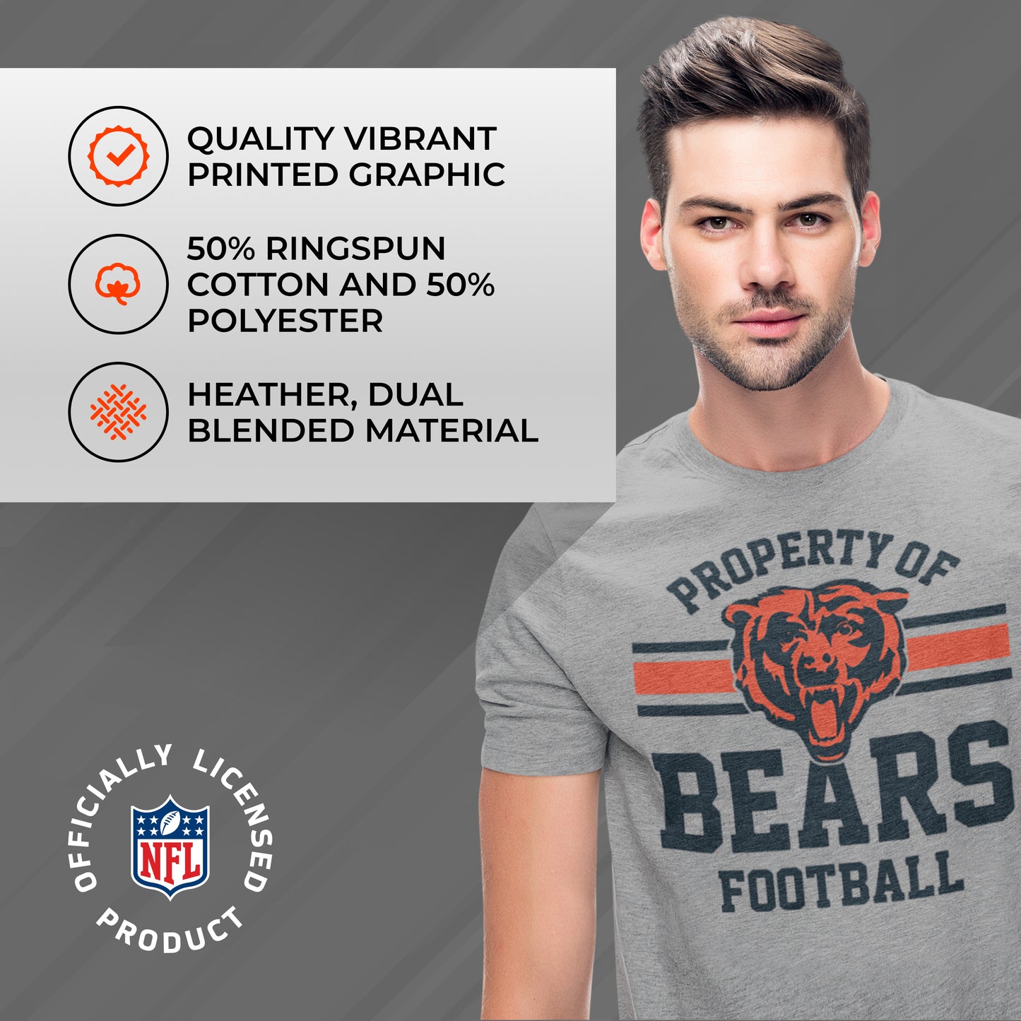 Chicago Bears NFL Adult Property Of T-Shirt - Sport Gray
