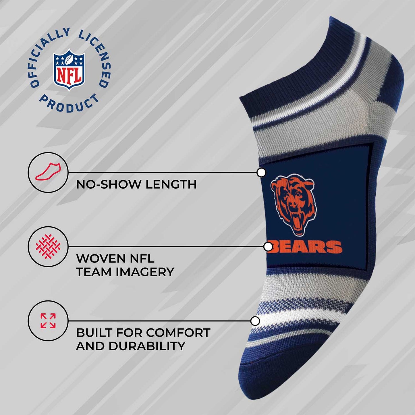 Chicago Bears Adult Marquis Addition No Show Socks - Navy