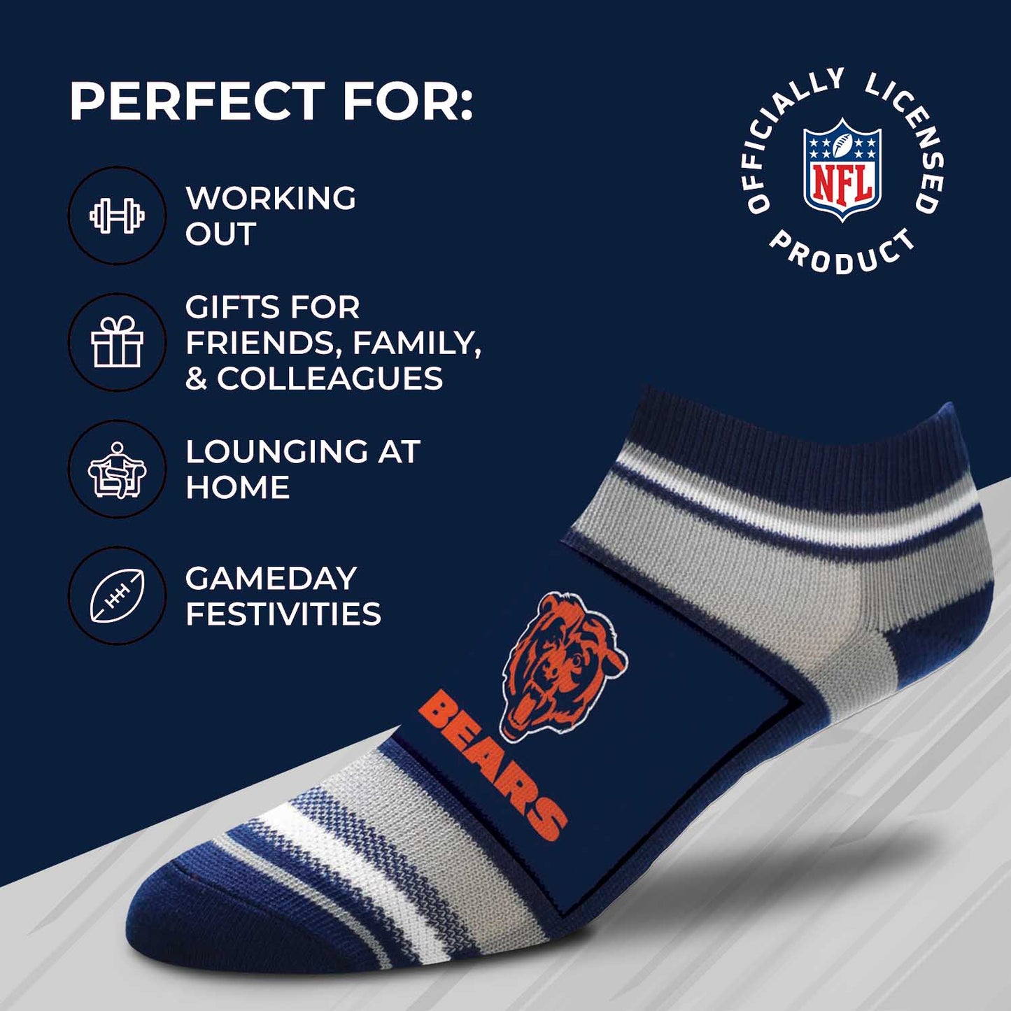 Chicago Bears Adult Marquis Addition No Show Socks - Navy