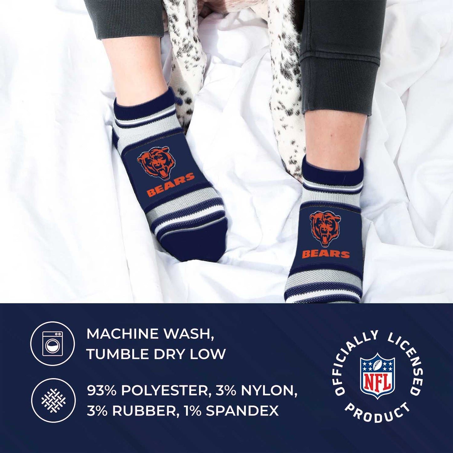 Chicago Bears Adult Marquis Addition No Show Socks - Navy