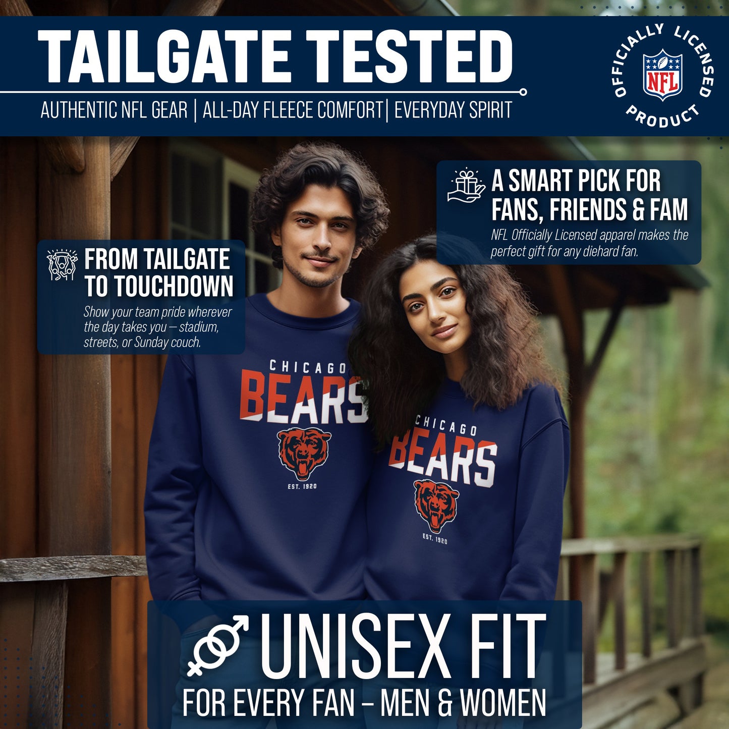 Chicago Bears Adult NFL Diagonal Fade Color Block Crewneck Sweatshirt - Navy