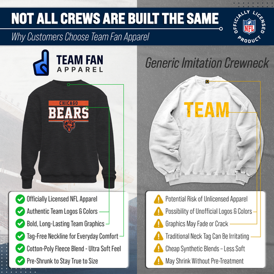 Chicago Bears NFL Adult Long Sleeve Team Block Charcoal Crewneck Sweatshirt - Charcoal
