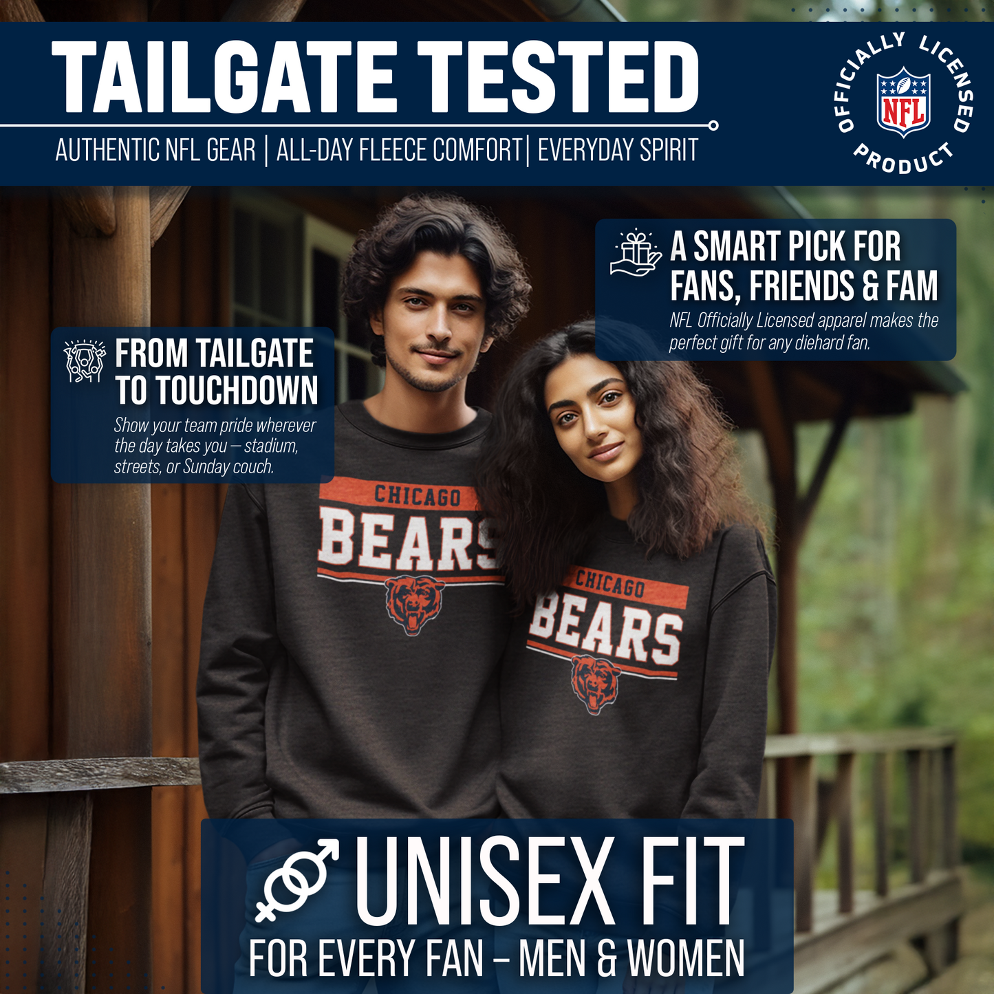 Chicago Bears NFL Adult Long Sleeve Team Block Charcoal Crewneck Sweatshirt - Charcoal