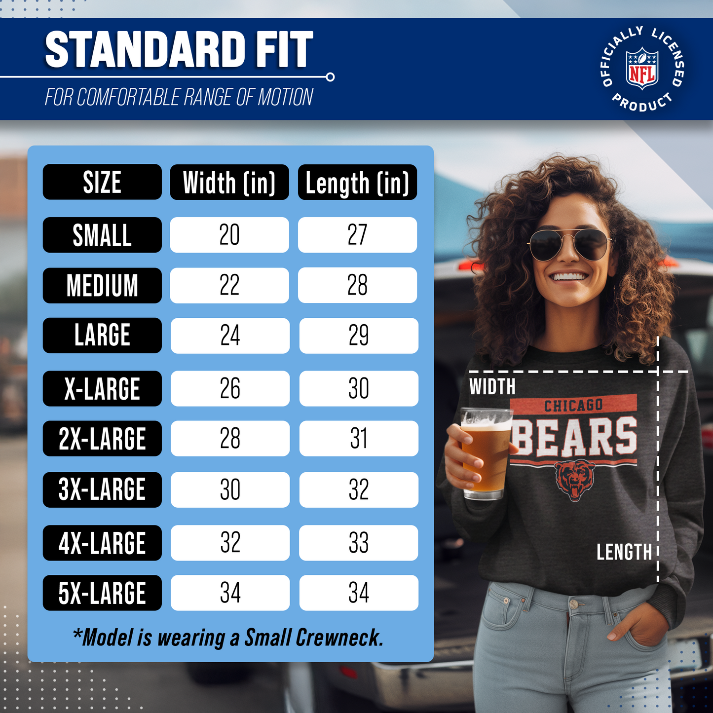 Chicago Bears NFL Adult Long Sleeve Team Block Charcoal Crewneck Sweatshirt - Charcoal