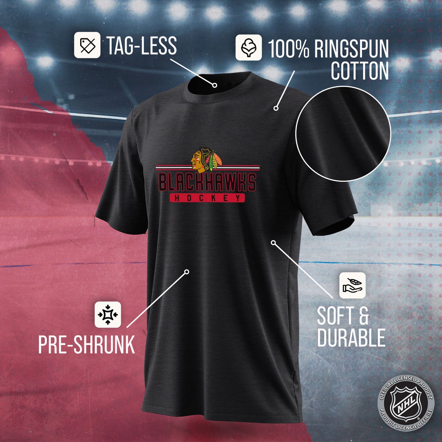 Chicago Blackhawks Adult NHL Heather Charcoal True Fan Hockey T-Shirt - Charcoal