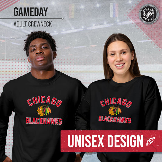 Chicago Blackhawks Adult NHL Gameday Crewneck Sweatshirt - Black