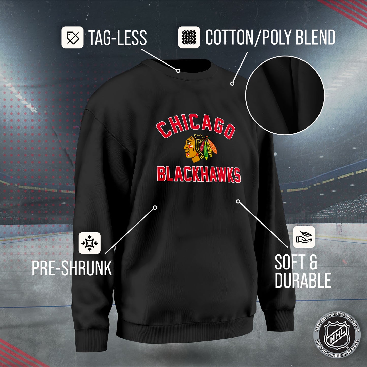 Chicago Blackhawks Adult NHL Gameday Crewneck Sweatshirt - Black
