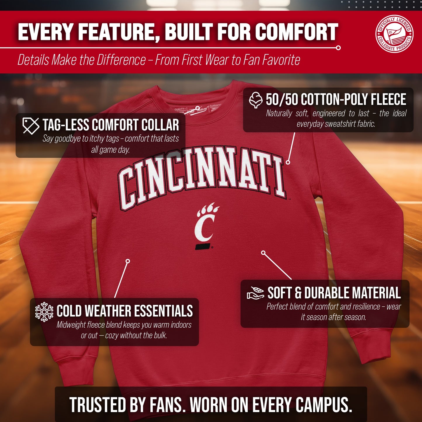Cincinnati Bearcats Adult Arch & Logo Soft Style Gameday Crewneck Sweatshirt - Red
