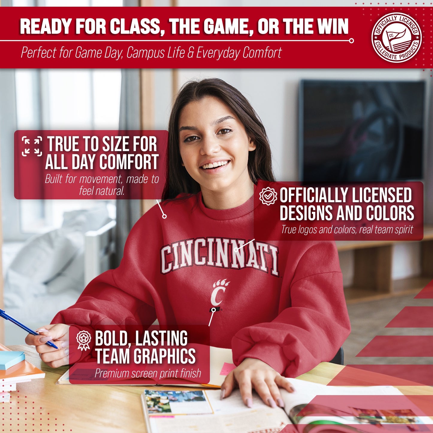 Cincinnati Bearcats Adult Arch & Logo Soft Style Gameday Crewneck Sweatshirt - Red