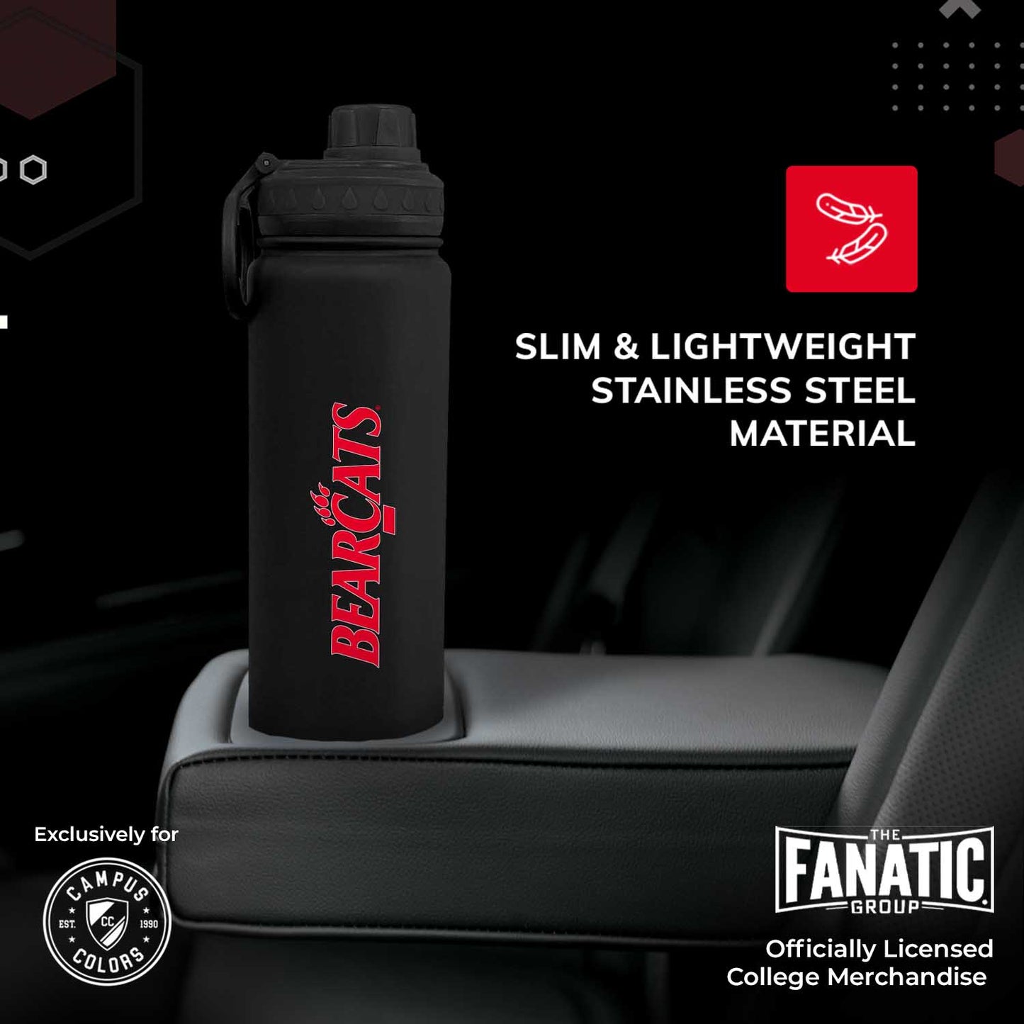 Cincinnati  Bearcats NCAA Stainless Steel Water Bottle - Black