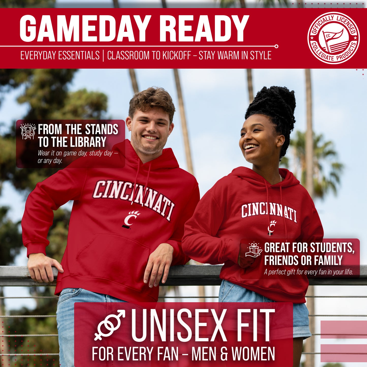 Cincinnati Bearcats Adult Arch & Logo Soft Style Gameday Hooded Sweatshirt - Red