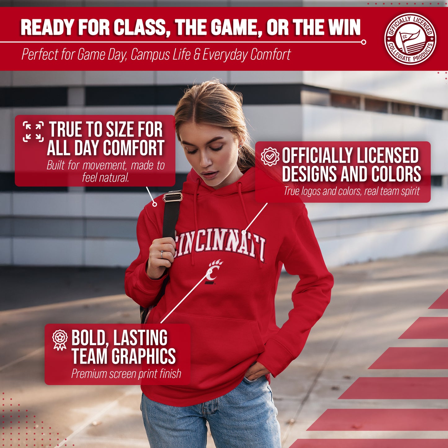 Cincinnati Bearcats Adult Arch & Logo Soft Style Gameday Hooded Sweatshirt - Red