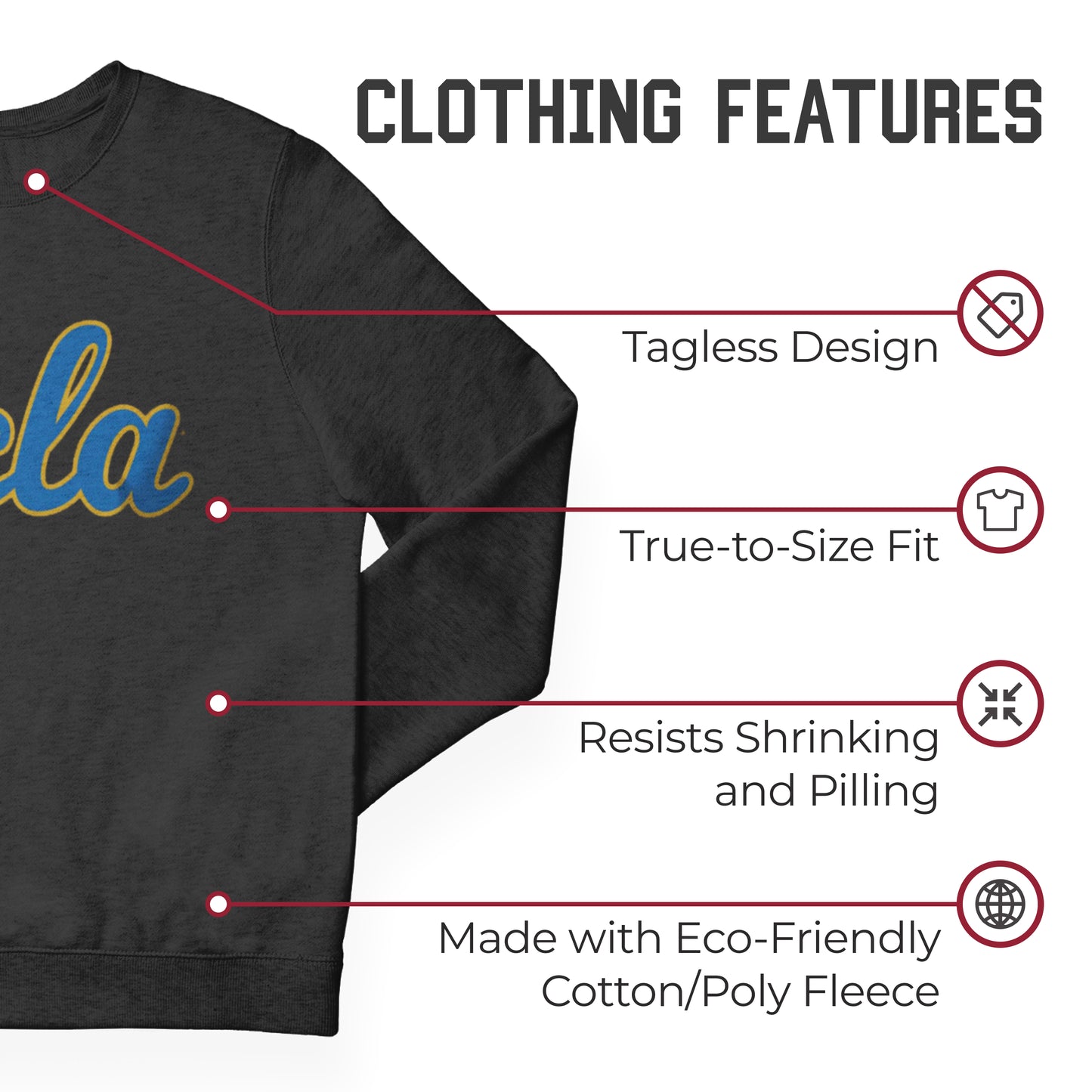 UCLA Bruins NCAA Adult Charcoal Crewneck Fleece Sweatshirt - Charcoal