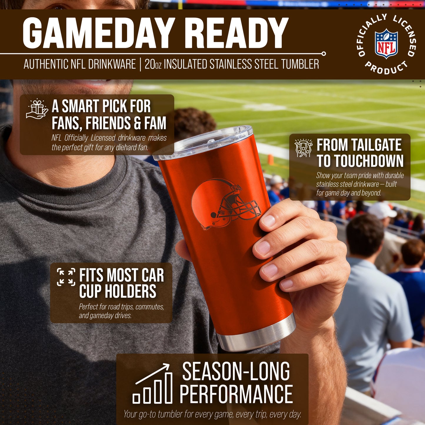 Cleveland Browns NFL 20oz Gameday Stainless Steel Tumbler - Carrot Orange