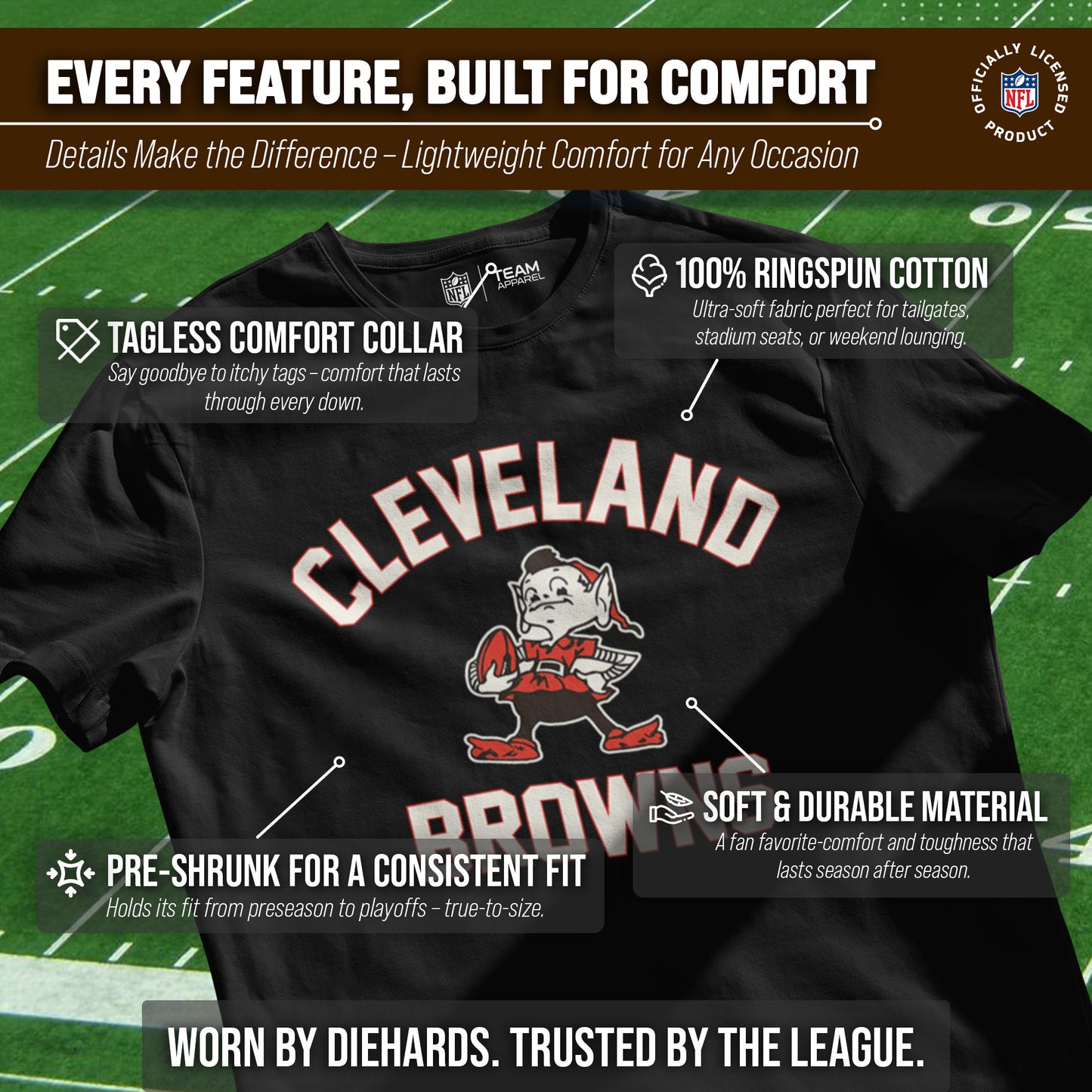 Cleveland Browns NFL Adult Retro Gameday Unisex T-Shirt - Black