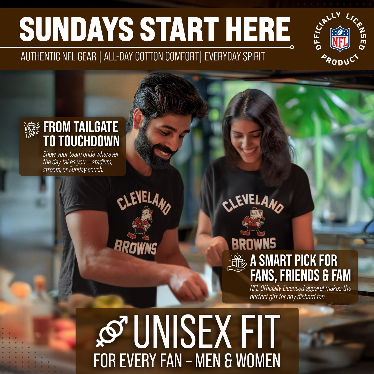 Cleveland Browns NFL Adult Retro Gameday Unisex T-Shirt - Black