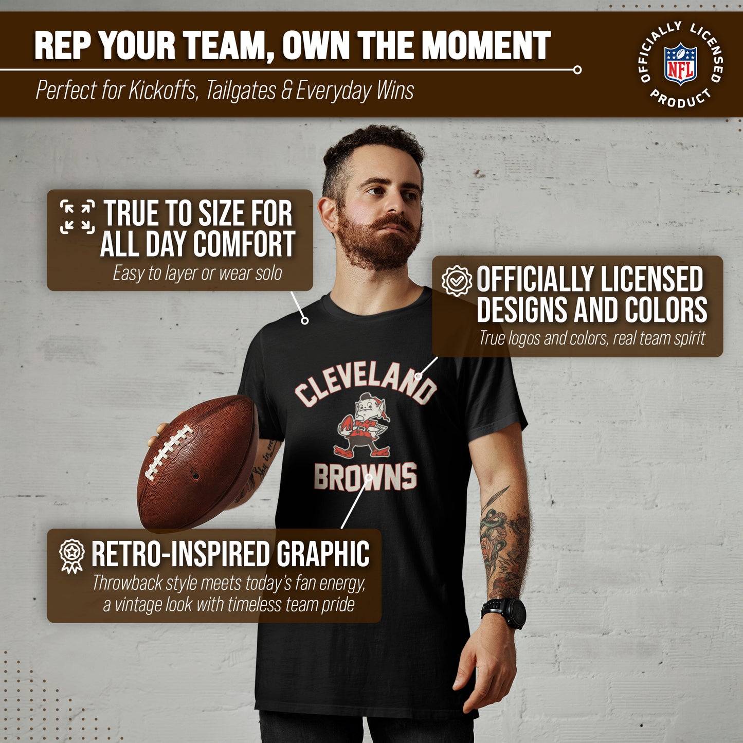 Cleveland Browns NFL Adult Retro Gameday Unisex T-Shirt - Black