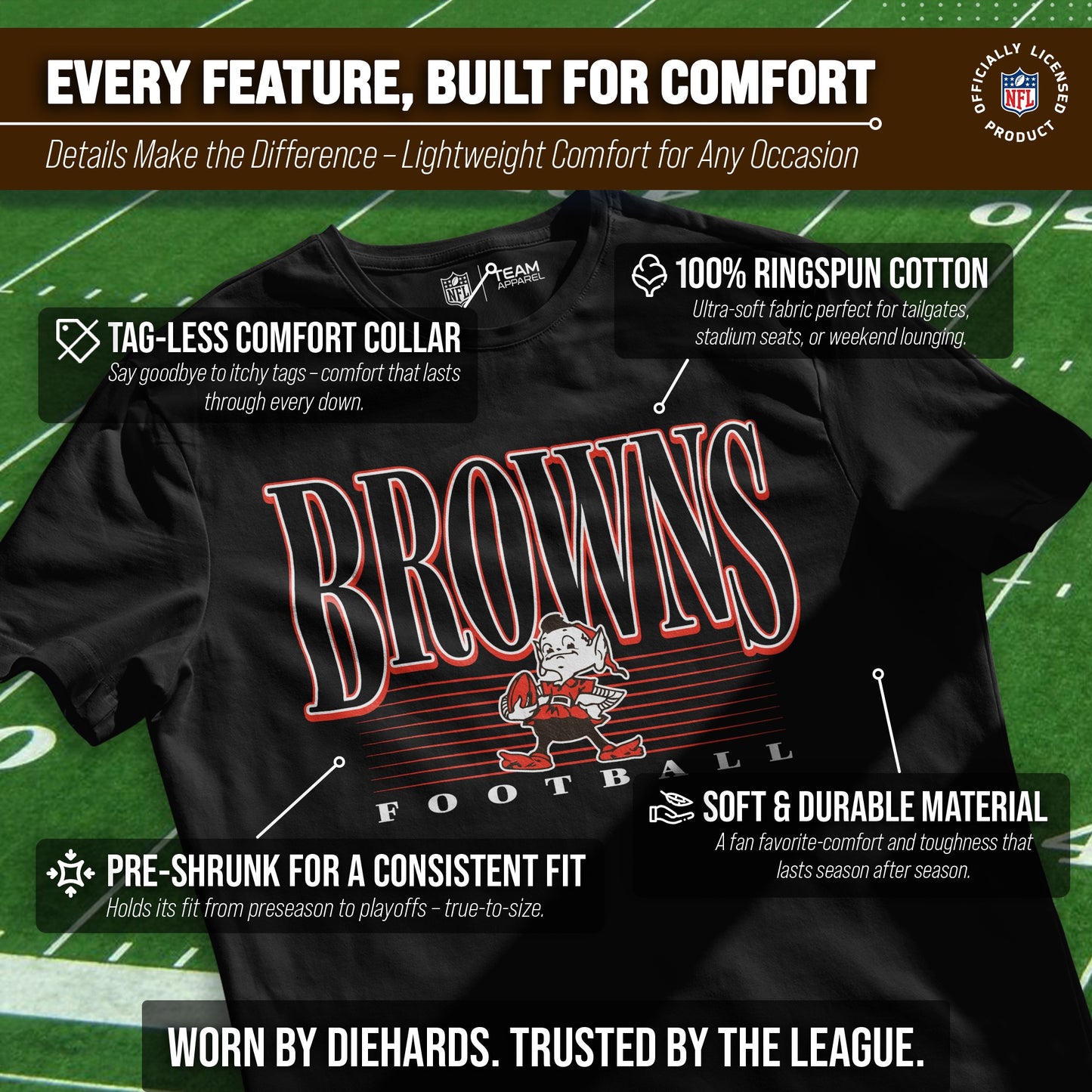 Cleveland Browns NFL Adult Overtime Blueprint Tag-Less T-Shirt - Black