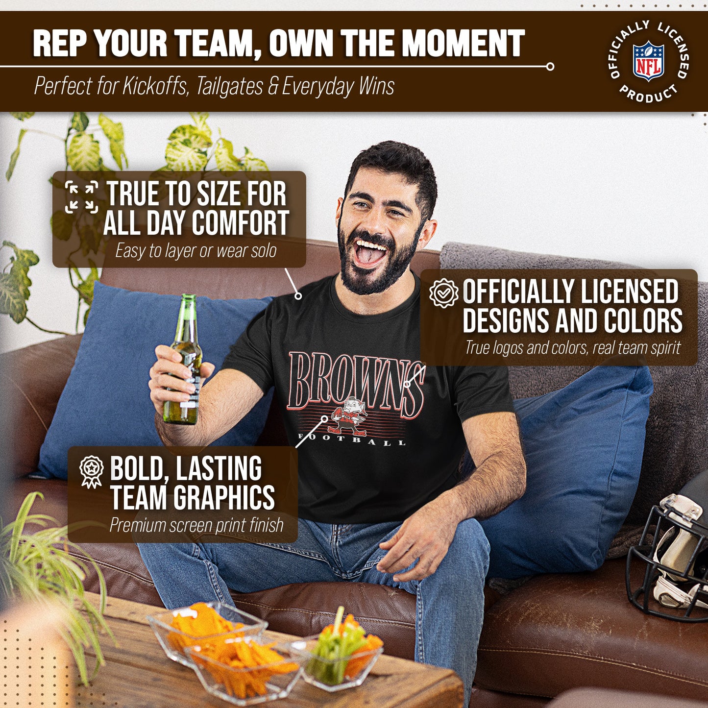 Cleveland Browns NFL Adult Overtime Blueprint Tag-Less T-Shirt - Black