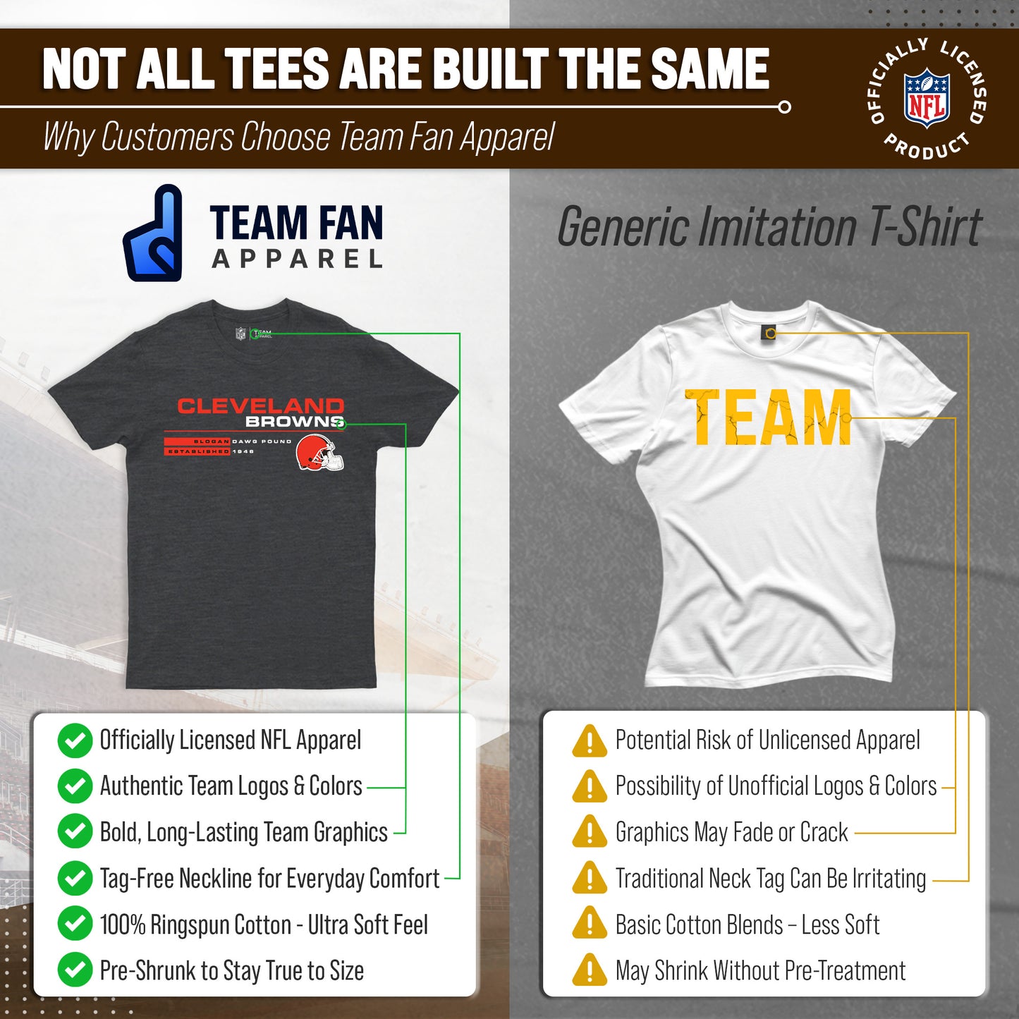 Cleveland Browns Adult NFL Speed Stat Sheet T-Shirt - Charcoal