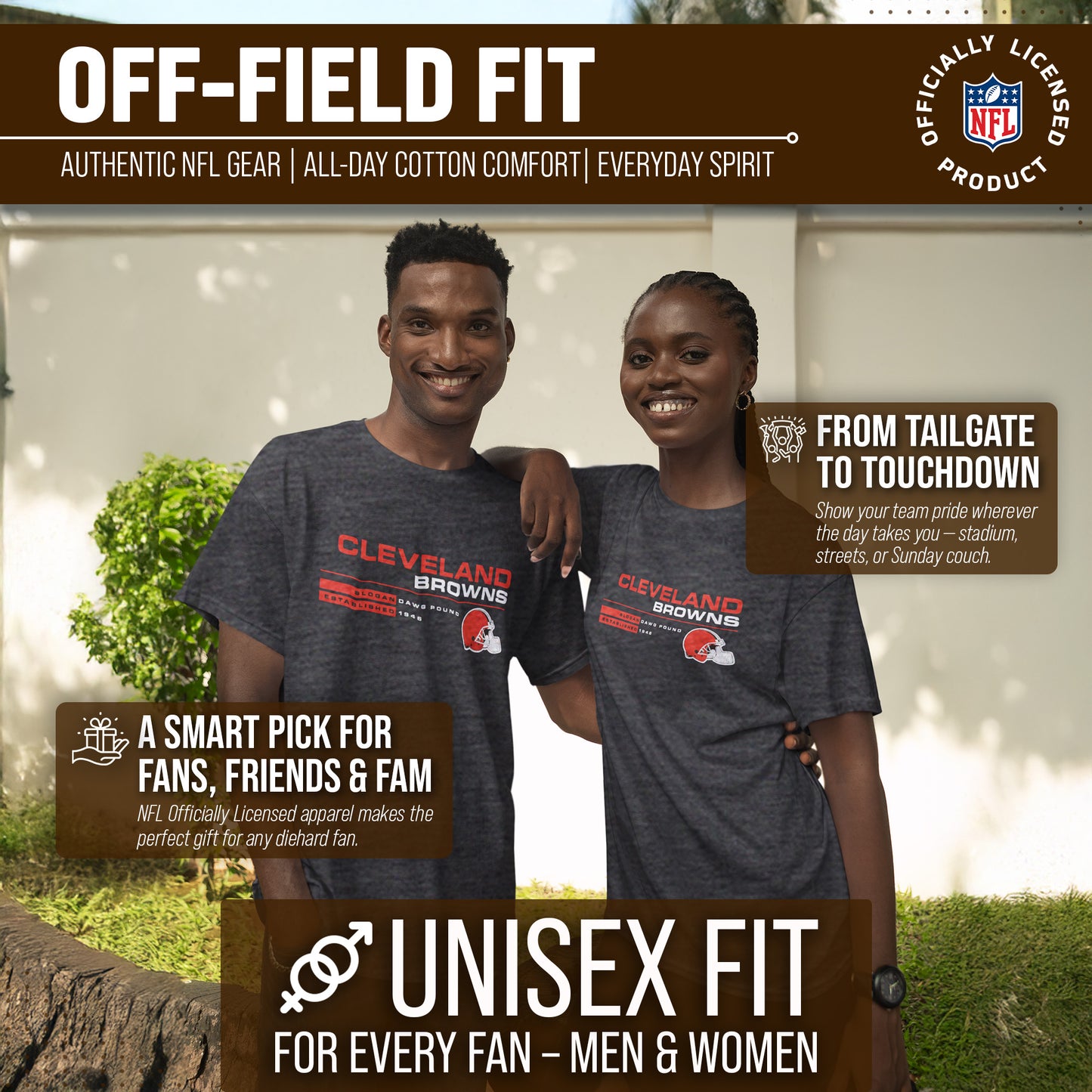 Cleveland Browns Adult NFL Speed Stat Sheet T-Shirt - Charcoal