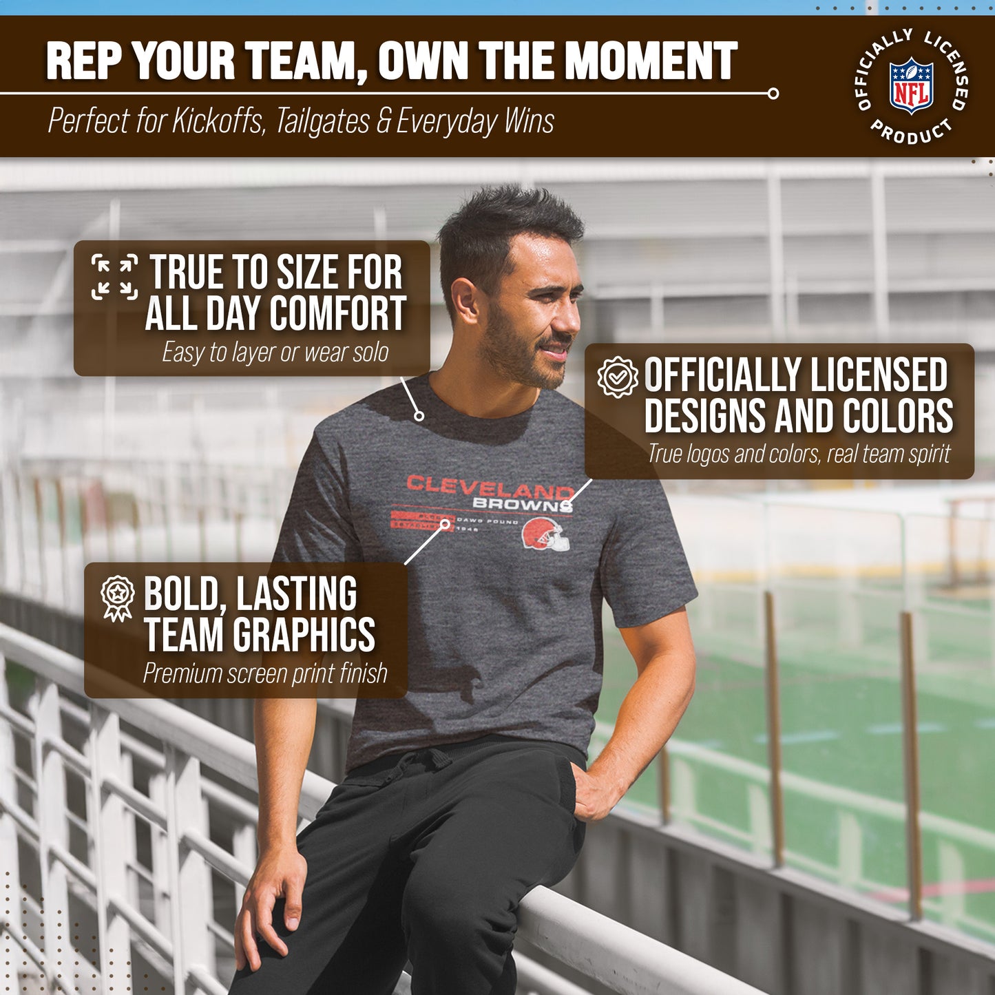 Cleveland Browns Adult NFL Speed Stat Sheet T-Shirt - Charcoal