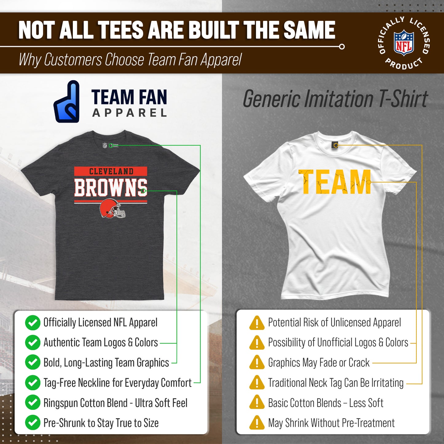Cleveland Browns NFL Adult Team Block Tagless T-Shirt - Charcoal