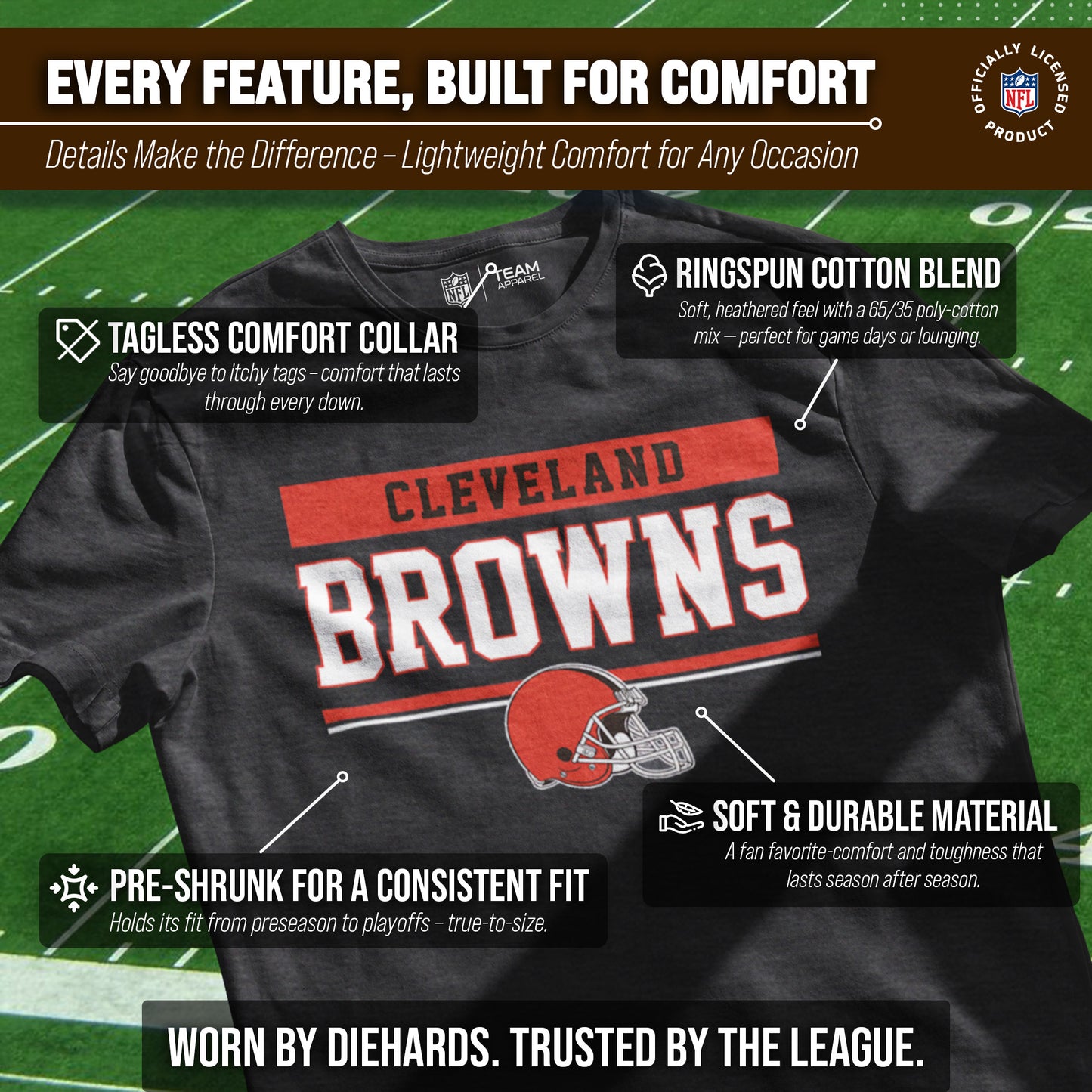 Cleveland Browns NFL Adult Team Block Tagless T-Shirt - Charcoal