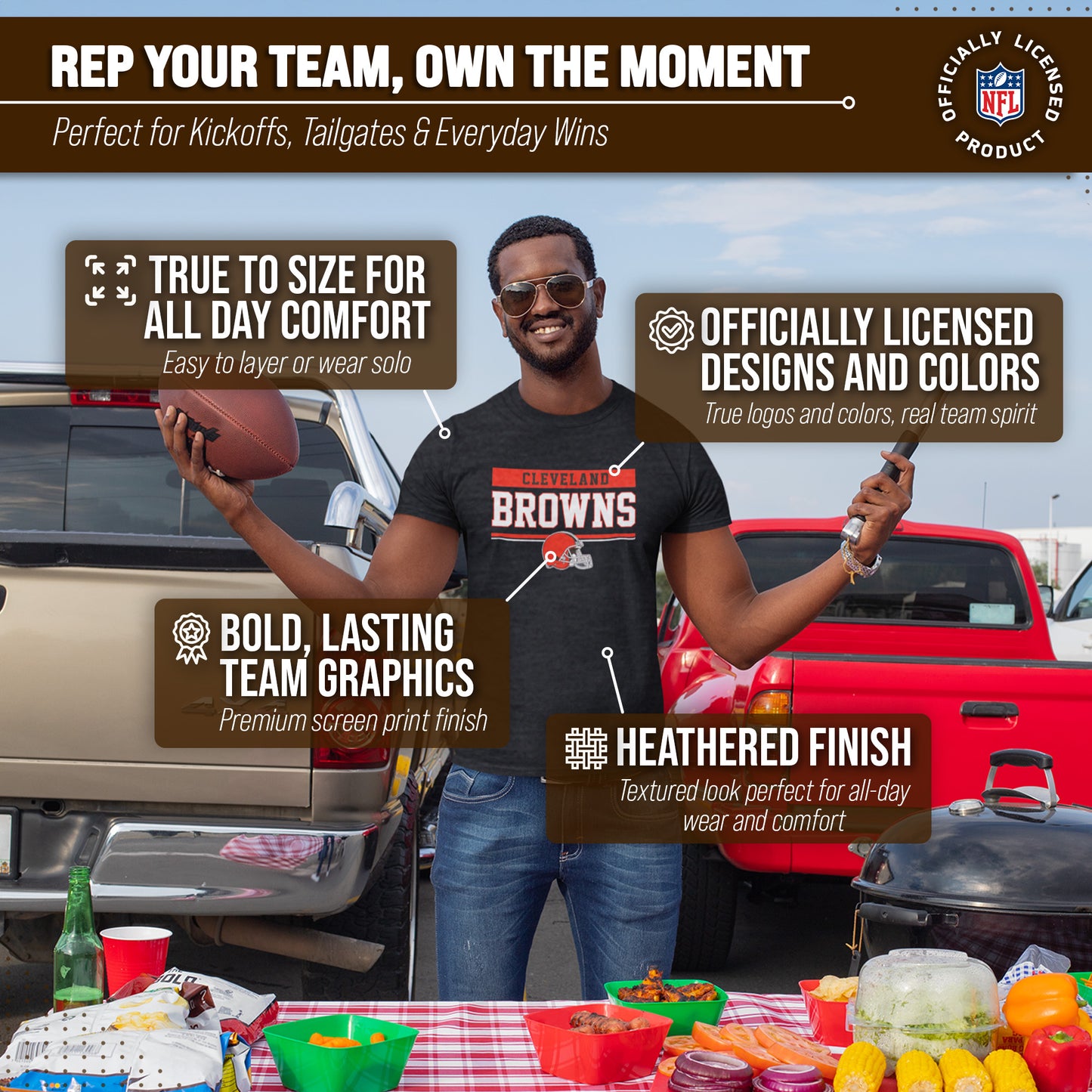 Cleveland Browns NFL Adult Team Block Tagless T-Shirt - Charcoal