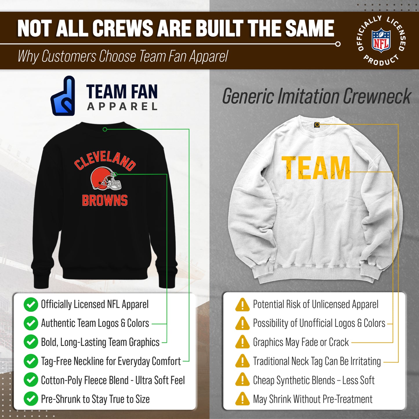 Cleveland Browns NFL Adult Gameday Football Crewneck Sweatshirt - Black