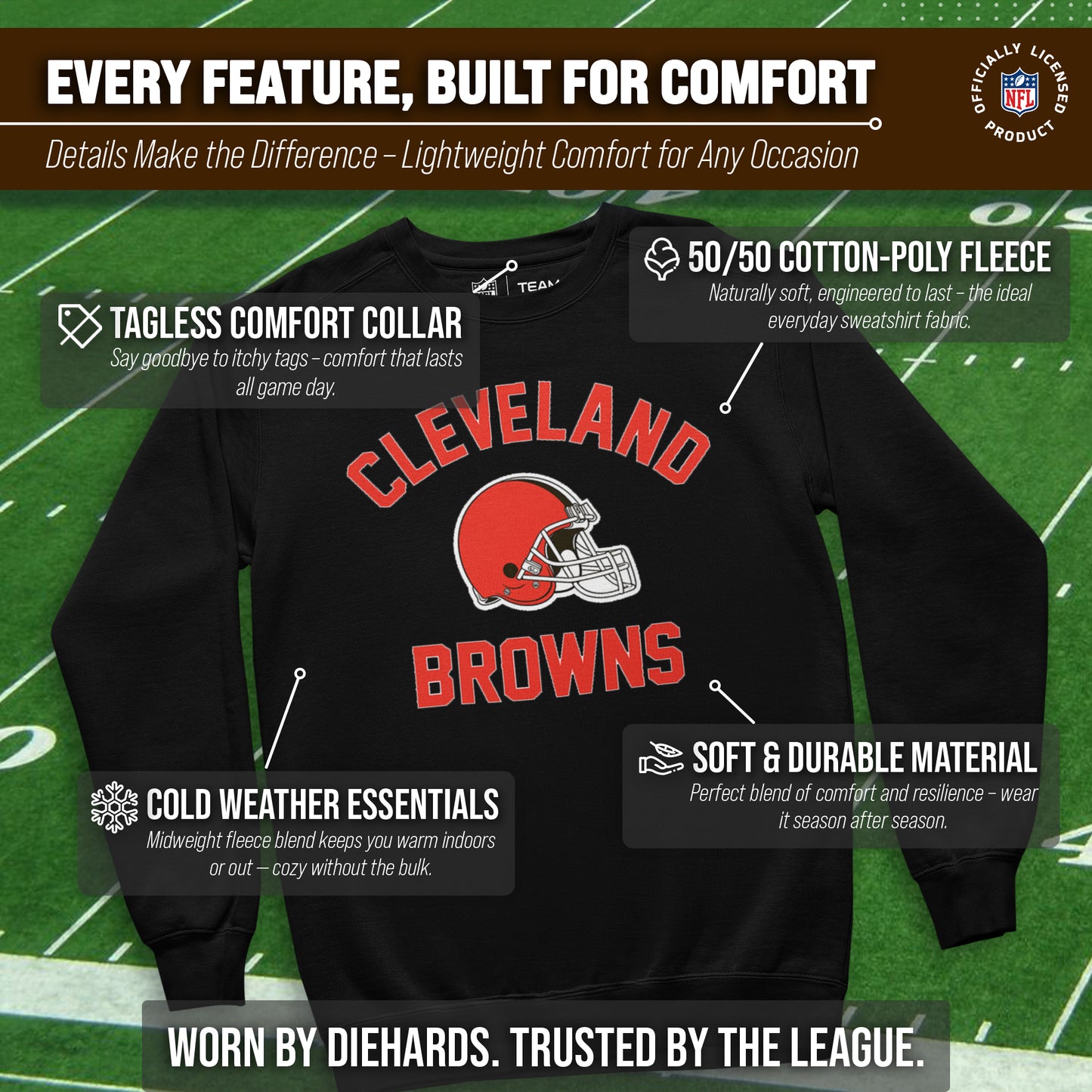 Cleveland Browns NFL Adult Gameday Football Crewneck Sweatshirt - Black