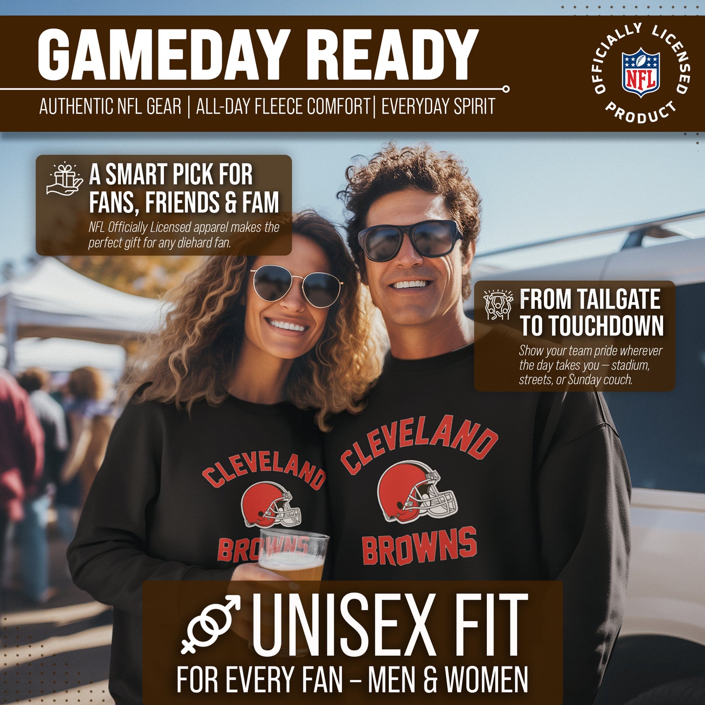 Cleveland Browns NFL Adult Gameday Football Crewneck Sweatshirt - Black