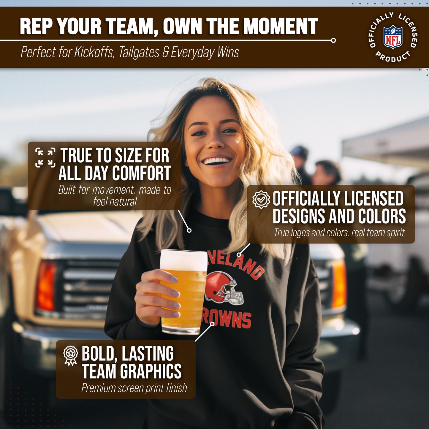 Cleveland Browns NFL Adult Gameday Football Crewneck Sweatshirt - Black