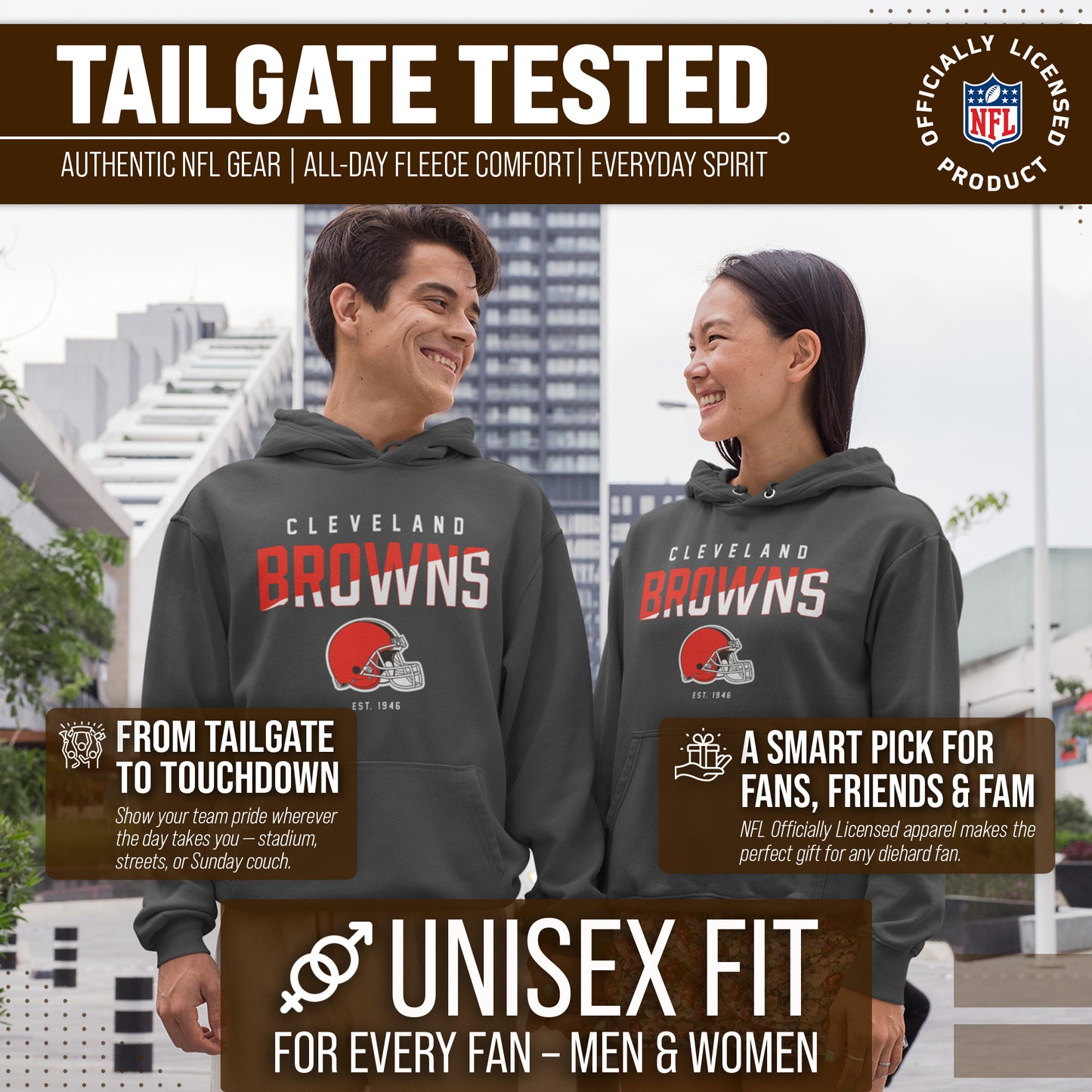 Cleveland Browns Adult NFL Diagonal Fade Fleece Hooded Sweatshirt - Charcoal