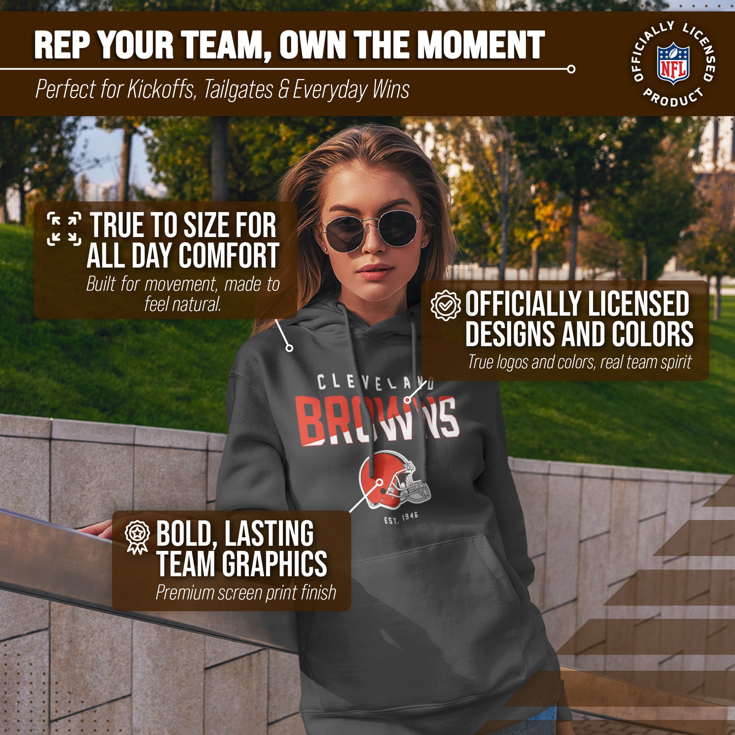 Cleveland Browns Adult NFL Diagonal Fade Fleece Hooded Sweatshirt - Charcoal