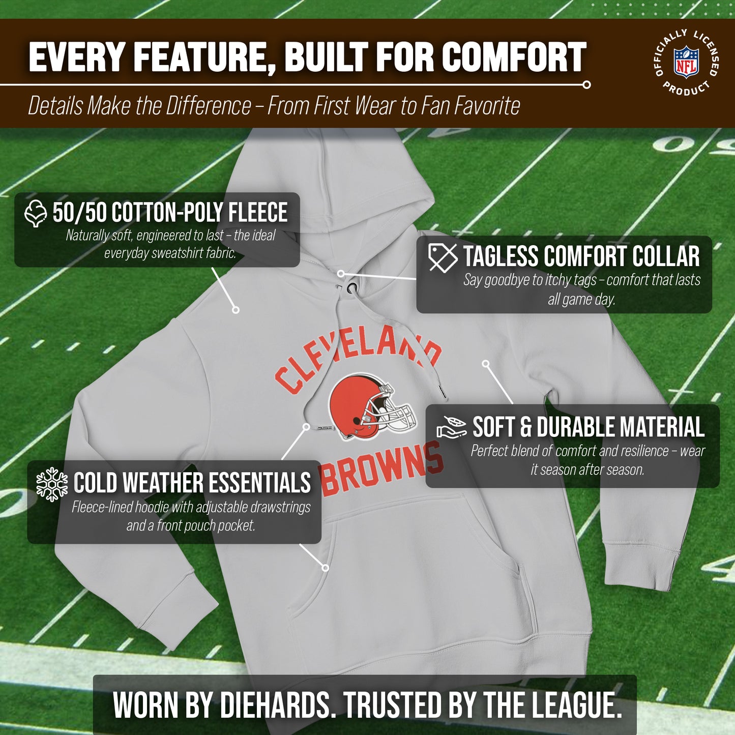 Cleveland Browns NFL Adult Gameday Hooded Sweatshirt - Sport Gray