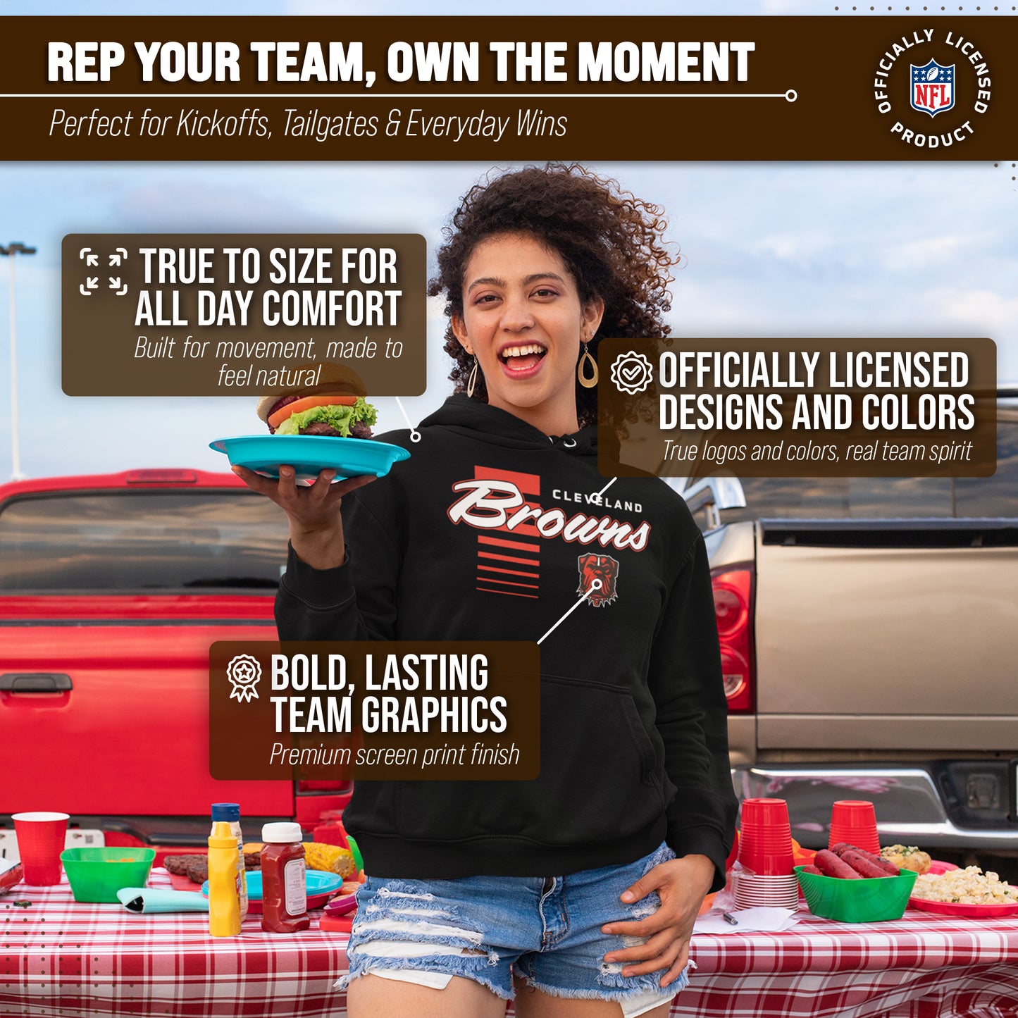 Cleveland Browns NFL Adult Unisex Retro Script Ultra Soft Fleece Hooded Sweatshirt - Black