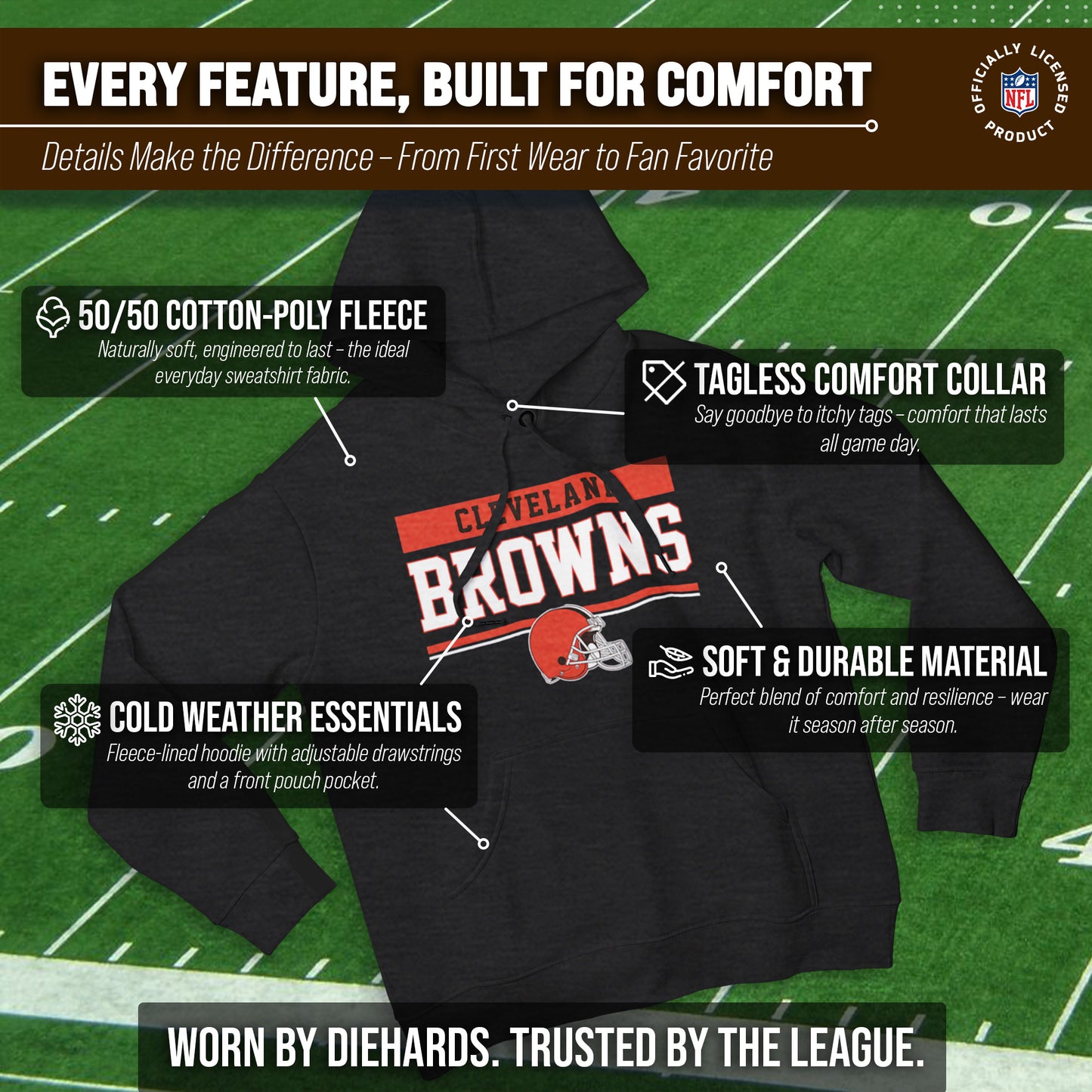 Cleveland Browns NFL Adult Gameday Charcoal Hooded Sweatshirt - Charcoal