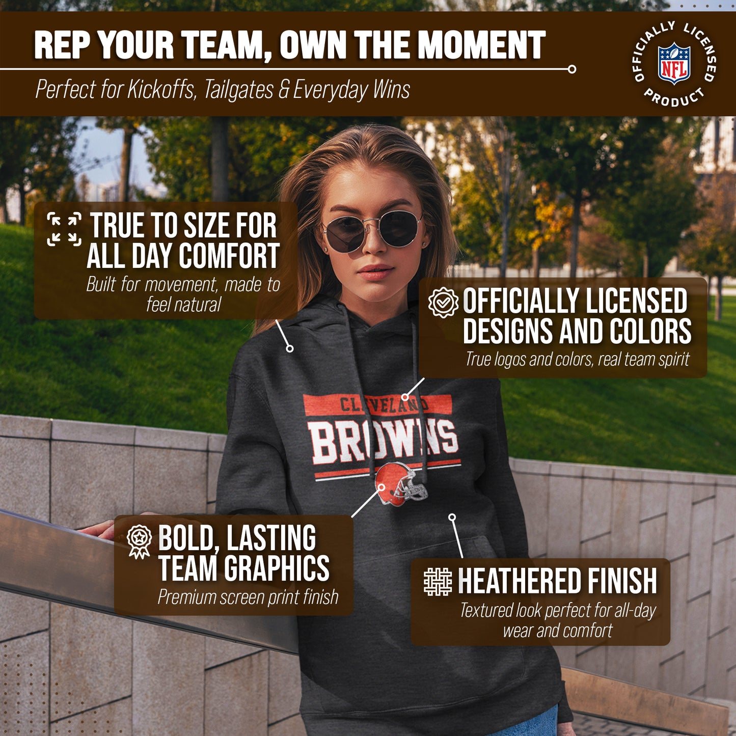 Cleveland Browns NFL Adult Gameday Charcoal Hooded Sweatshirt - Charcoal