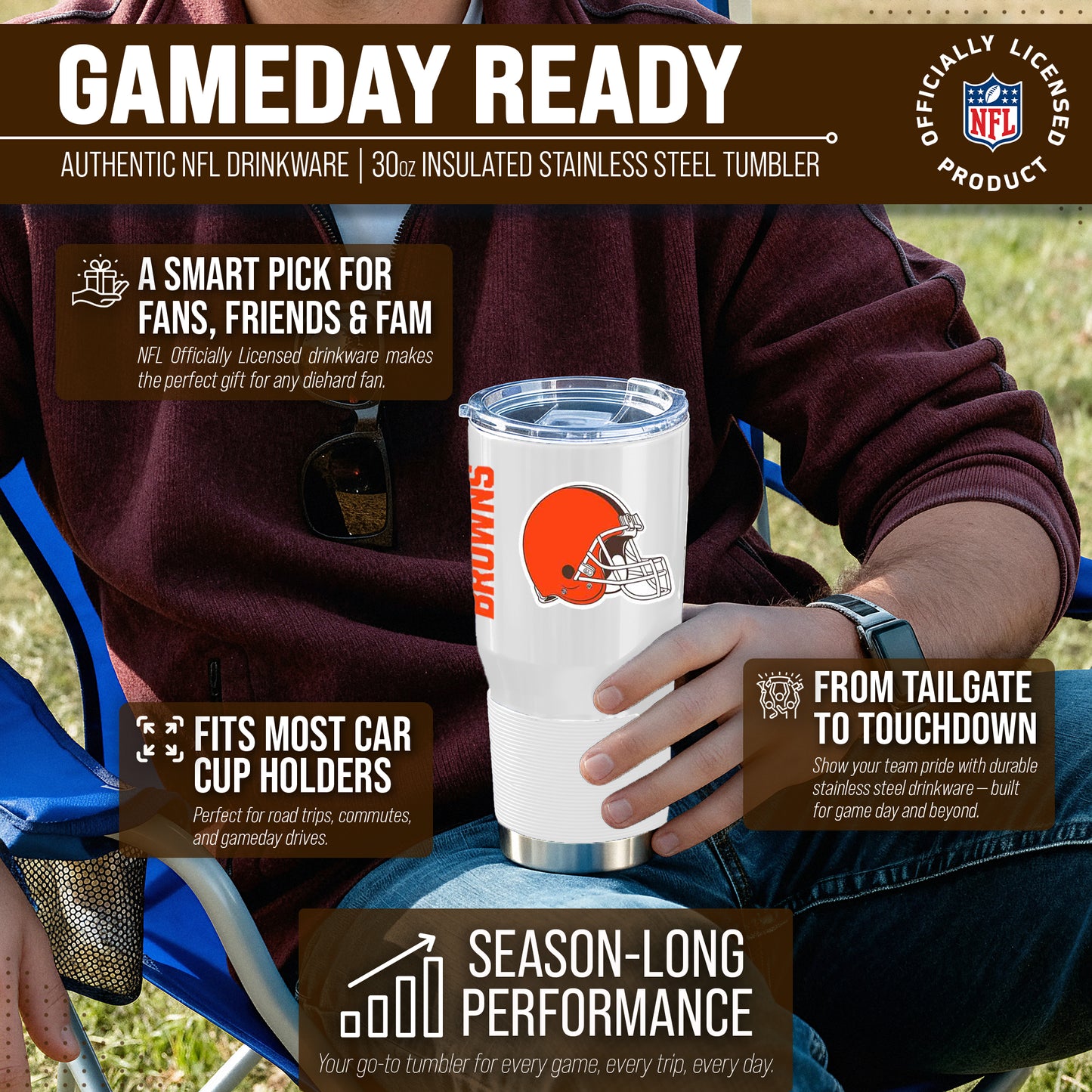 Cleveland Browns NFL 30oz Gameday Stainless Steel Tumbler - White