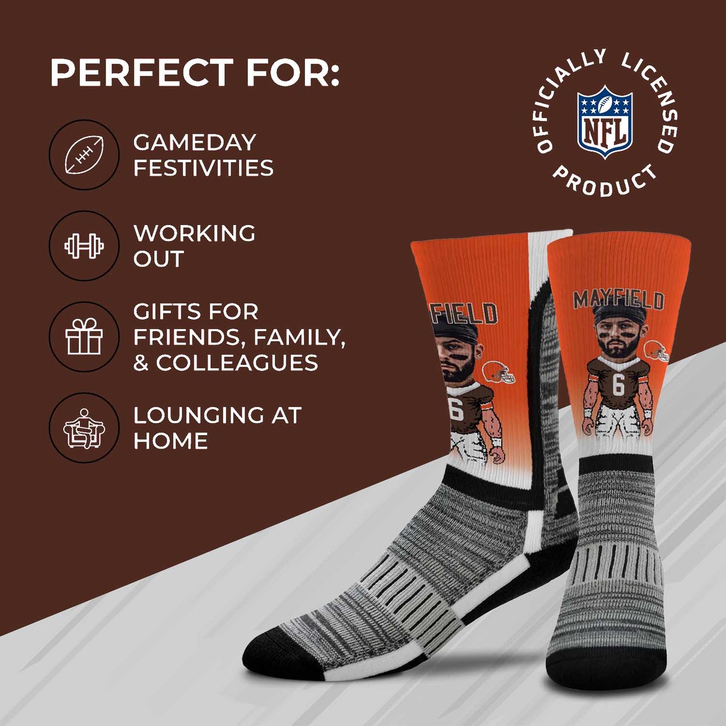 Cleveland Browns FBF NFL Adult V Curve MVP Player Crew Socks - Orange #6