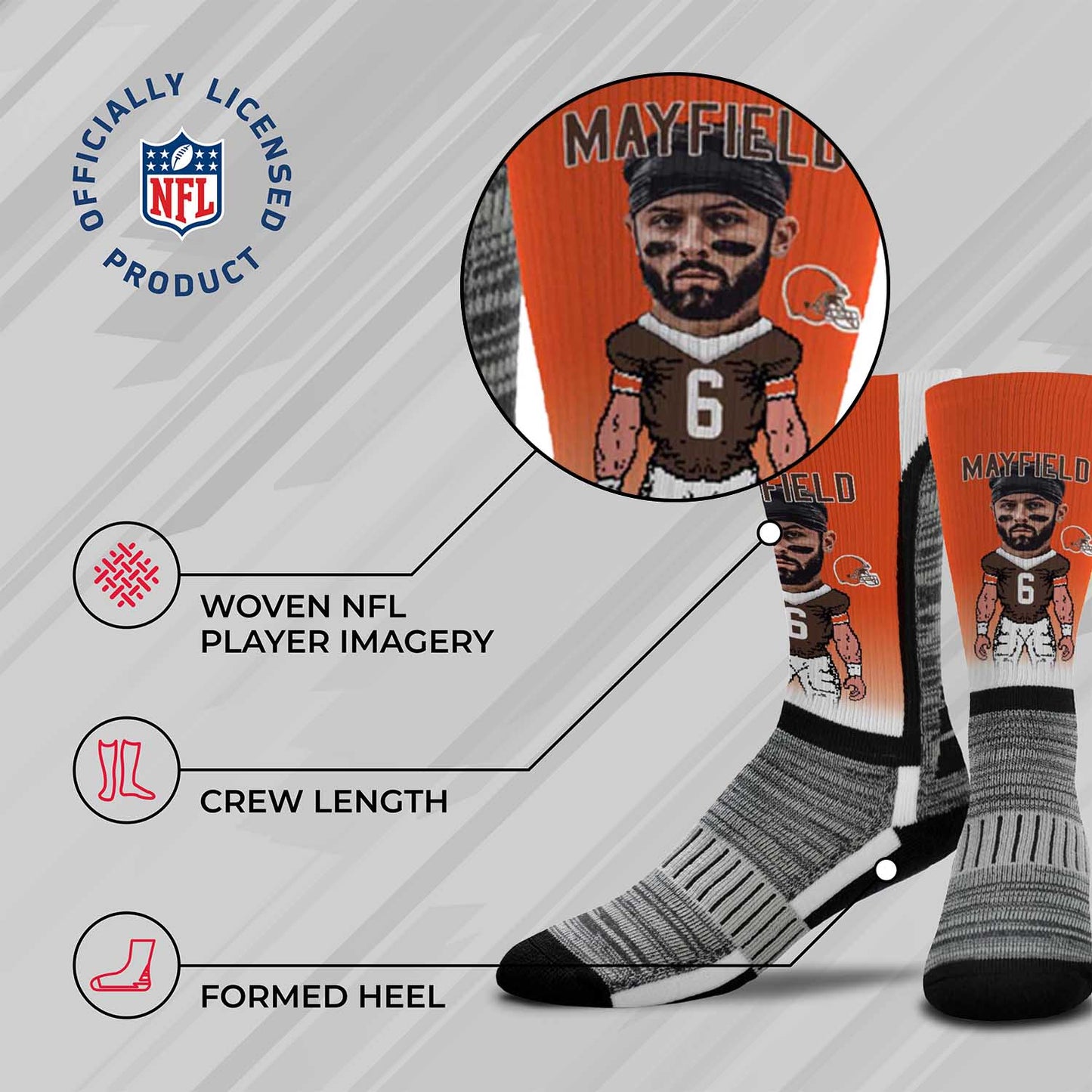Cleveland Browns FBF NFL Adult V Curve MVP Player Crew Socks - Orange #6